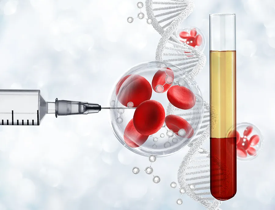 Medical illustration of platelet rich plasma and blood components involved in tissue healing after PRP injection